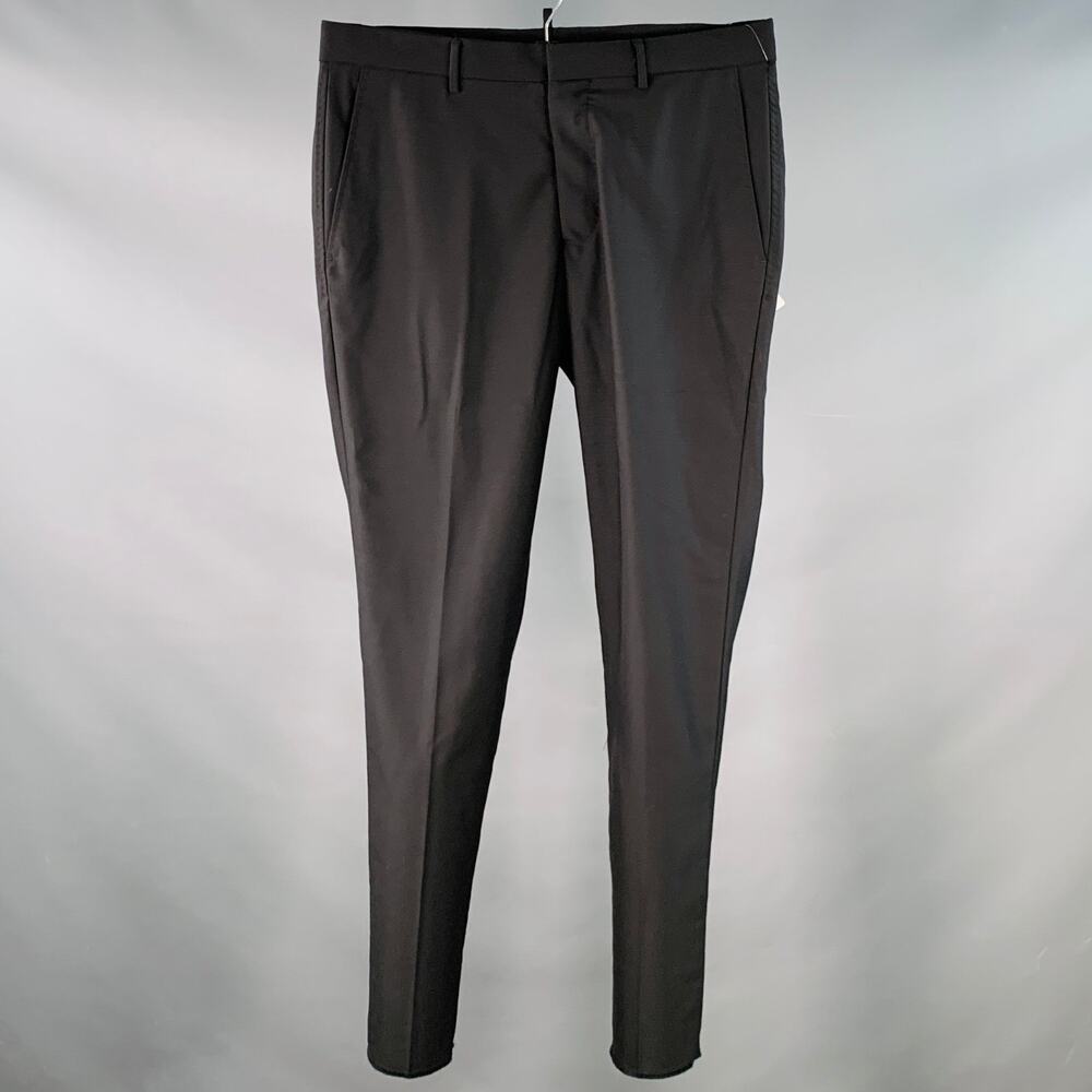 JOHN RICHMOND Size 34 Black Wool Flat Front Dress Pants